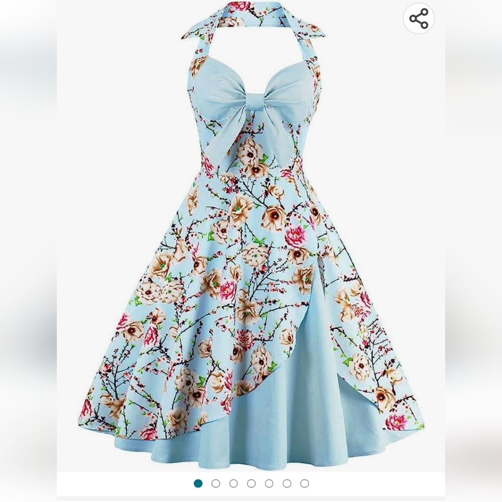Floral Halter Midi Dress - Blue